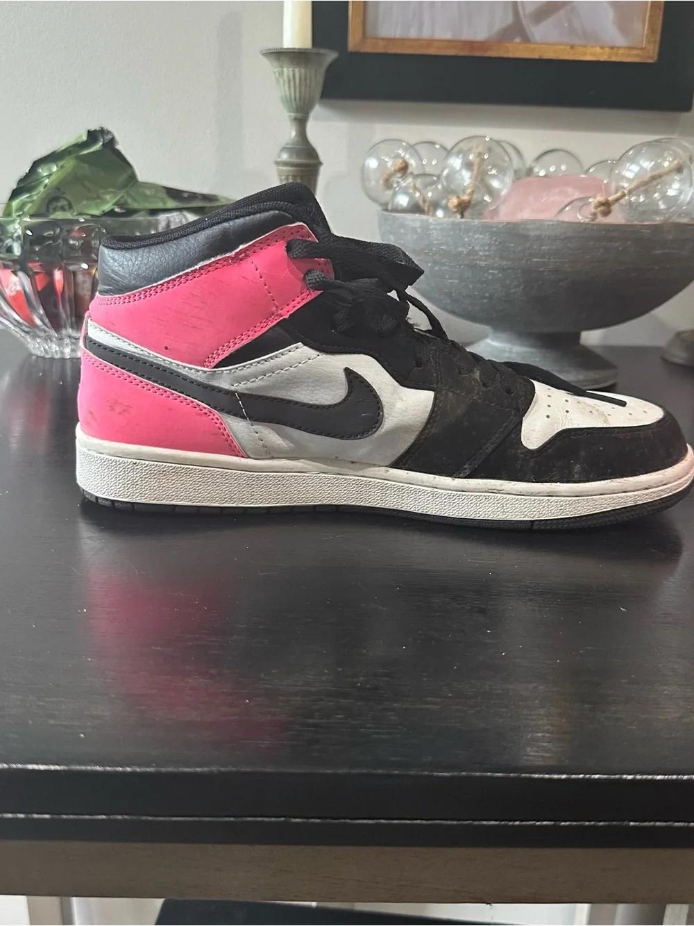 Jordan Women's High-Top Sneakers in White, Black & Pink
